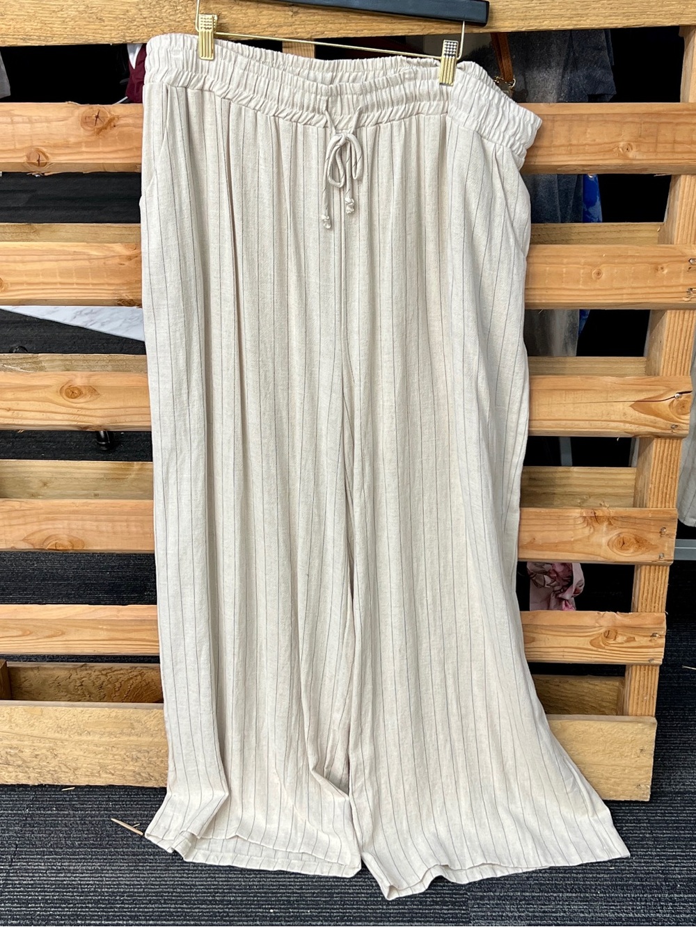 white birch Cream Ribbed Wide-Leg Drawstring Pants
